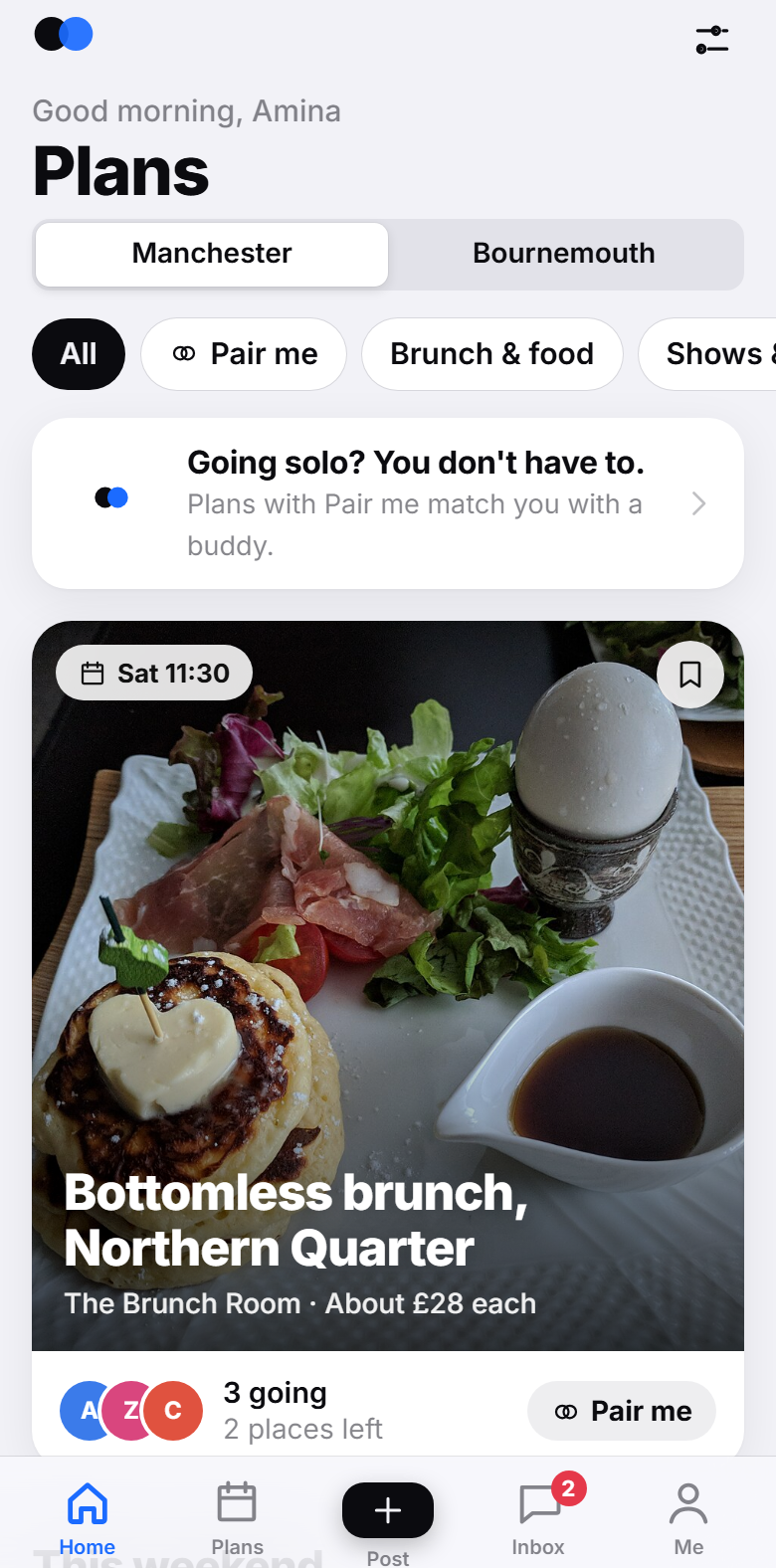 The Buddy Up home screen with a plan card
